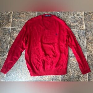 Polo Ralph Lauren 100% Merino Wool V-Neck Long Sleeve Sweater- Red, Men’s XL